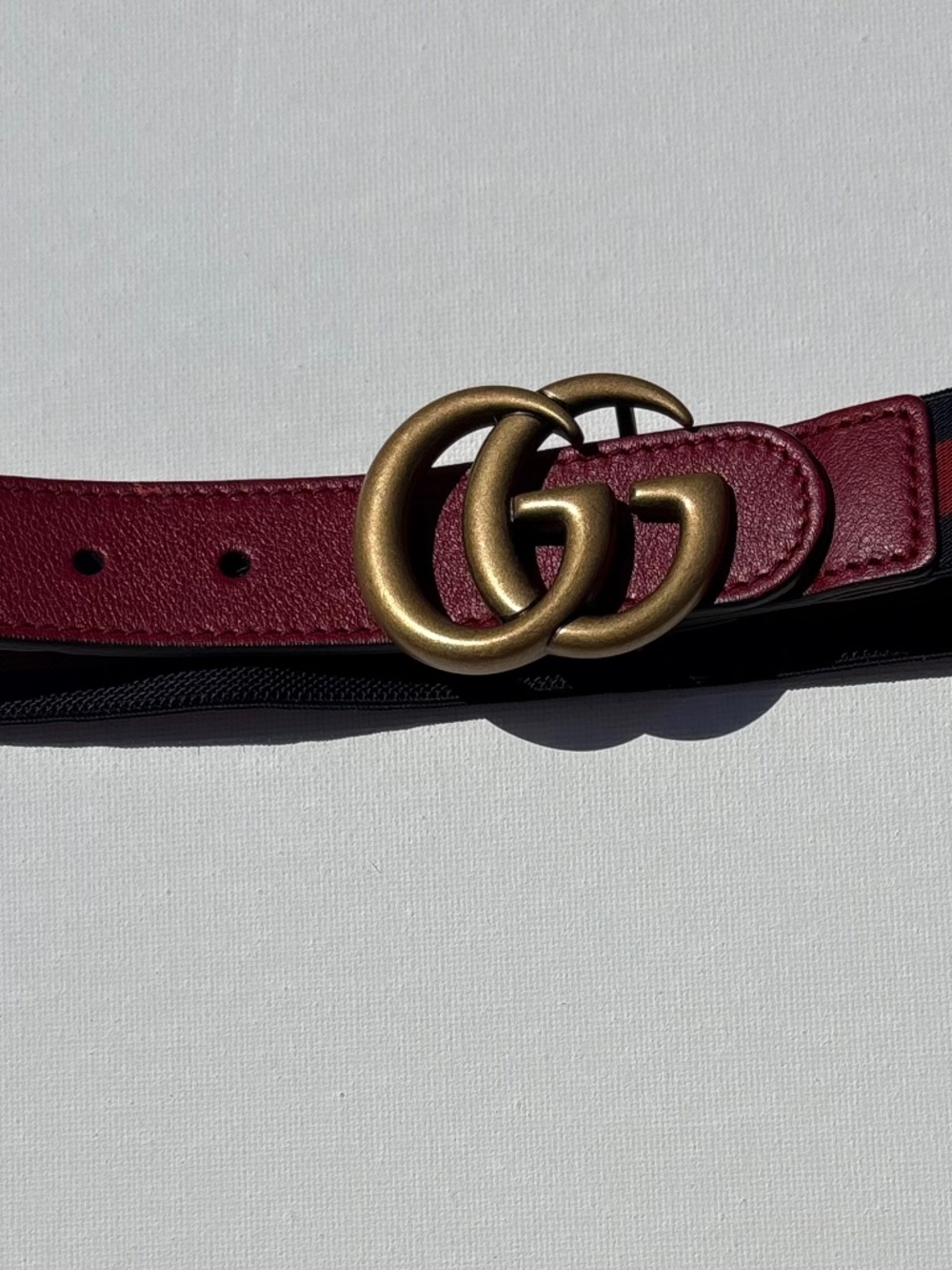 Authentic Gucci Kids Double G Web Belt Red Navy Leather Made in Italy